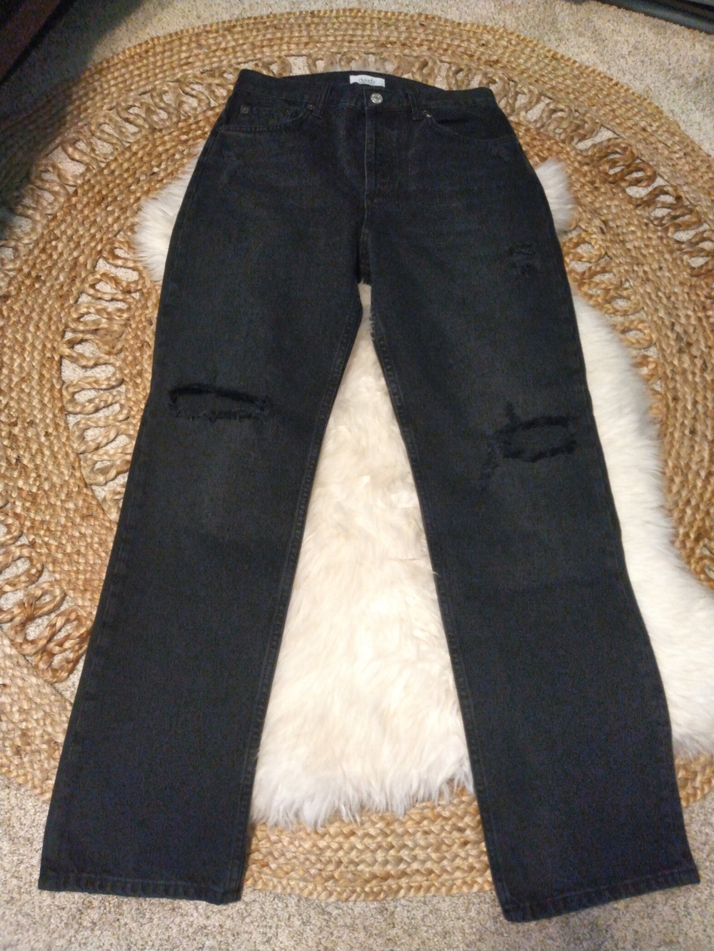 nuuds Black Straight-Leg Distressed Jeans Size 27